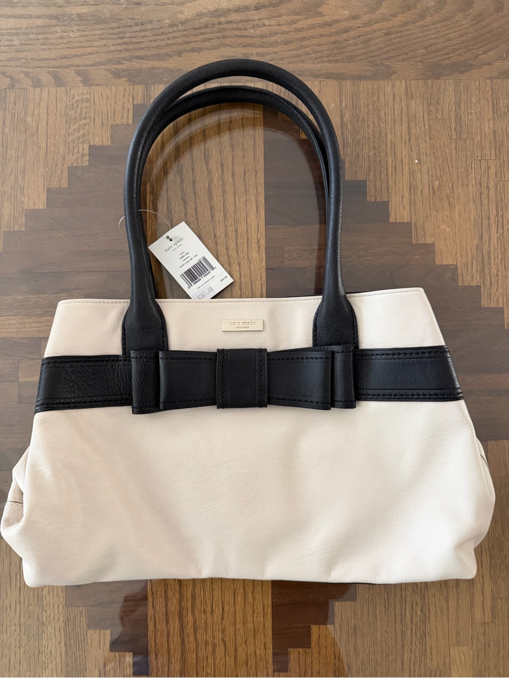 Kate Spade Cream And Black Bow Leather Tote